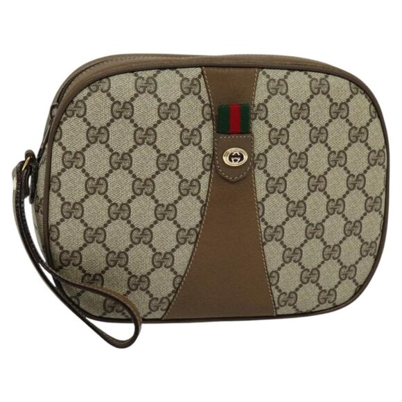 GUCCI GG Supreme Web Sherry Line Clutch Bag PVC Beige Red Green - Picture 1 of 16